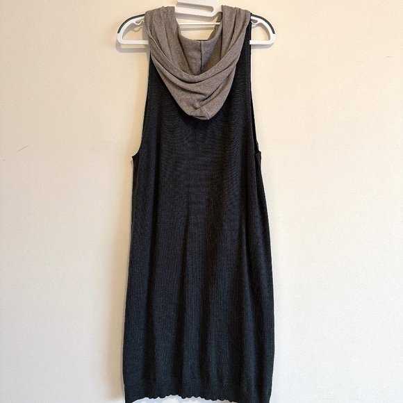 Dark Gray Sleeveless Sweater Dress with Hood - Picture 3 of 8